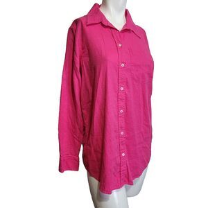 GAP Small polo shirt linen blend button front pocket hi-low longsleeve rayon